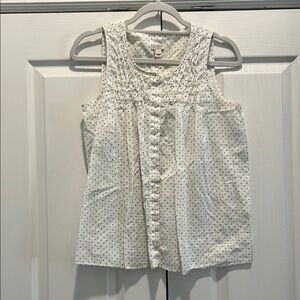 J. Crew White Sleeveless Top with Black Polka Dots